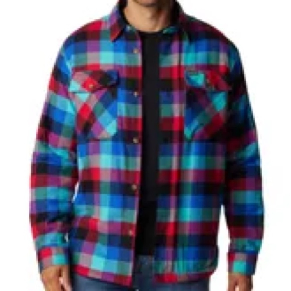 COLUMBIA
Men's Plaid Sherpa-Lined Shirt Jacket Color: Bright Aqua Bufflao Check